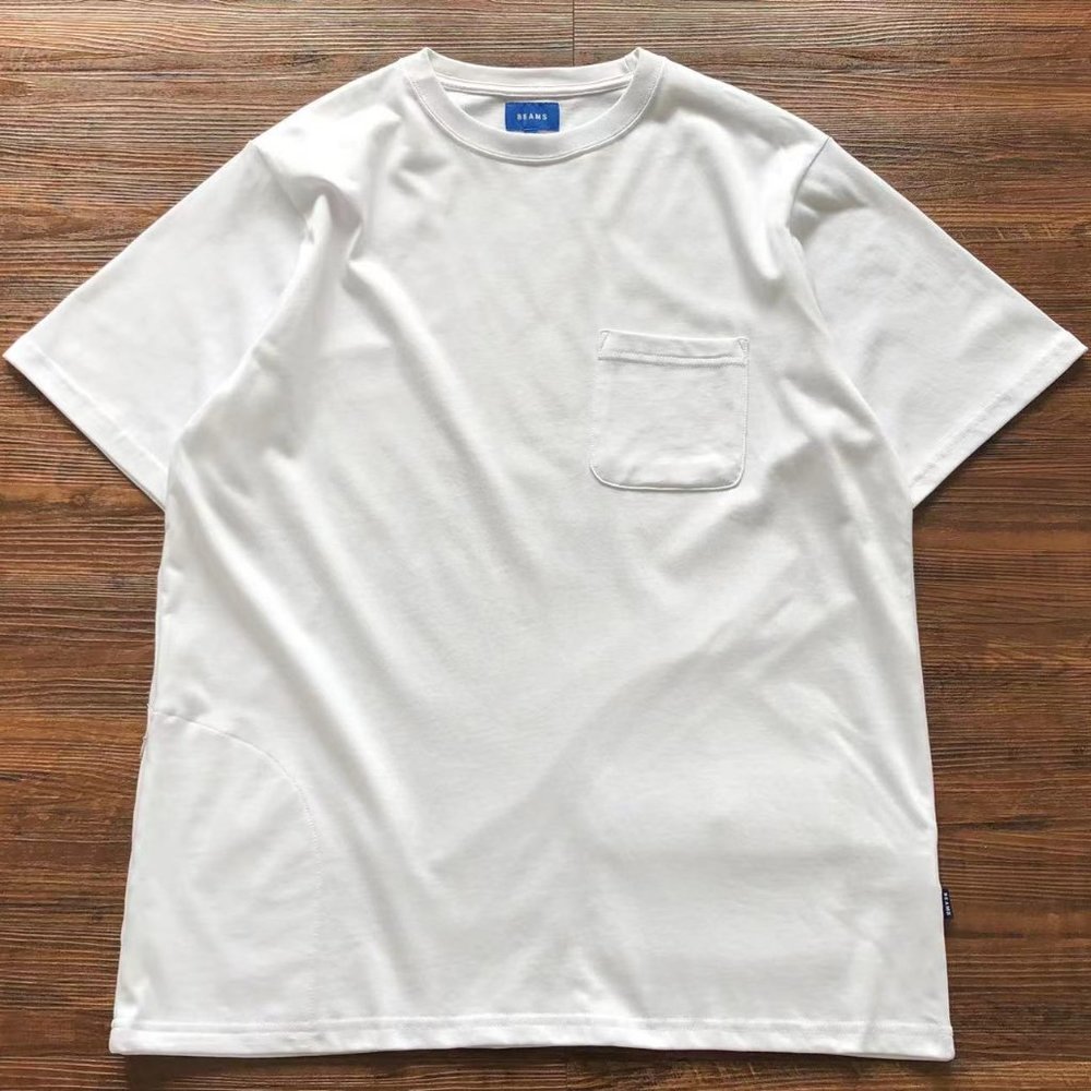 BEAMS Chest Back Pocket Solid White Short Sleeves